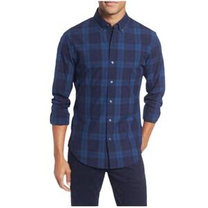 Bonobos Slim Fit Navy Plaid Button Down Shirt Mens XL Preppy Modern Smart Casual